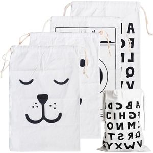 Waszak voor reizen - set van 4 waszakken - katoenen zakken met trekkoord - voor thuis, camping en onderweg - 50 x 60 cm .