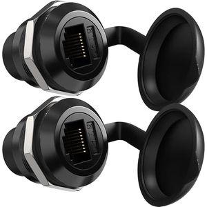 Paneelmontage RJ45 Cat5/5e/6 8P8C koppeling Ethernet LAN RJ45 vrouwelijk naar vrouwelijk connectoradapter met waterdichte stofkap - Set van 2