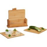 Relaxdays snijplank bamboe met houder - set van 4 - keukenplank - motieven - ontbijtplank
