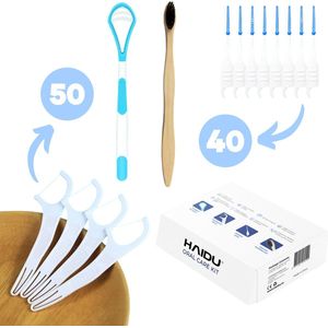 HAIDU Bamboe Tandenborstel - Tandenstoker met flosdraad - Soft Picks - Tongschraper - HAIDU Mondverzorgingsset