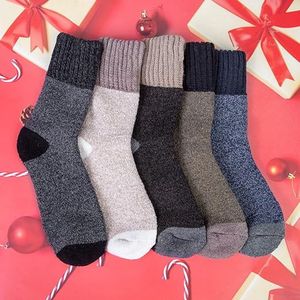 5 paar wintersokken van merinowol voor heren, warme dikke wintersokken, gebreide sokken, katoenen sokken, wandelsokken, trekkingsokken, ademend, zwart, blauw, beige, EU 38-45