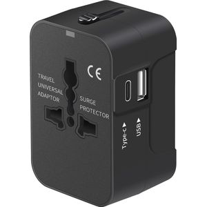 YONO Reisstekker - Wereldstekker Universeel - USB-C en USB-A Reis Adapter - 150+ Landen - Amerika USA - Zuid Amerika - Engeland UK - Azië - Europa - Afrika - Thailand - Type G A - Zwart