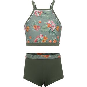 Bikini hipster broekje en cro top met racerback - Hawaii flowers Groen 140-146
