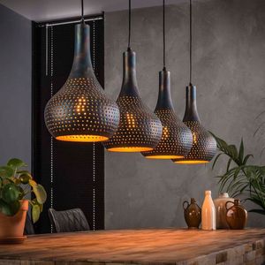 Landelijk industriele hanglamp gunmetal | 4 lichts | bruin / zwart | metaal | in hoogte verstelbaar tot 150 cm | Ø 25 cm | eetkamer / eettafel lamp | modern / sfeervol design