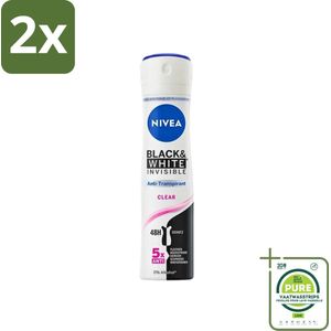 Nivea - Deodorant - Spray - Black & White Invisible Clear - Anti-Transpirant - 150 ml - Voordeelverpakking - 2 stuks - Deodorant spray - Anti-transpirant
