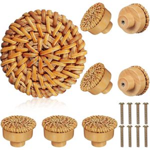 Luvetrex ® Set van 8 Decoratieve Knoppen van Hout en Rotan voor Meubels