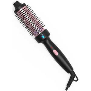 Krulborstel met warm water, 1,5 inch, dubbele spanning, warme ionische, snel verwarmende ronde borstel, Geschikt voor halflang en lang haar (zwart)