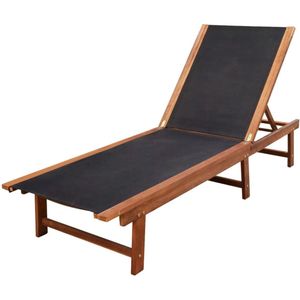 vidaXL Ligbedden 2 st met tafel massief acaciahout en textileen - Ligstoel - Ligstoelen - Lig Stoel - Lig Stoelen