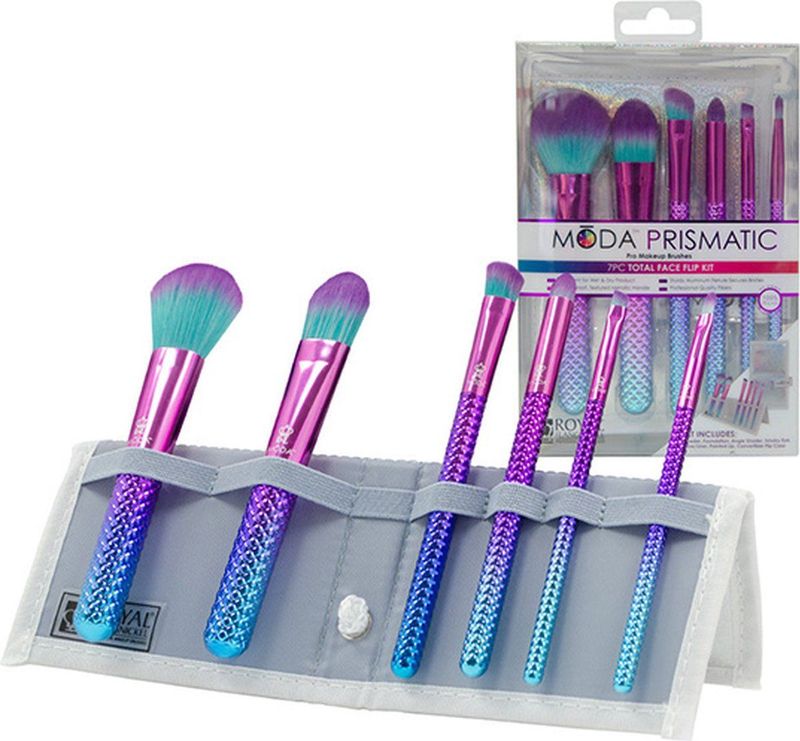 MODA - Royal & Langnickel - 7-delige Make-upkwastenset - Prismatic Total Face - Inclusief Poeder, Foundation, Hoekschaduw, Smoky Eye, Wenkbrauwstift en Lippenborstels