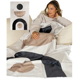 Plaid - Deken met flexibele Voetenzak - Fleece - Sherpa - Bruin - Crème - Print - 180 x 130 cm