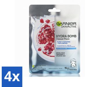 Garnier - SkinActive - Hydra Bomb Sheet Mask - Granaatappel - Gezichtsmasker - 1 Gezichtsreinigingsmiddel - Voordeelverpakking - 4 stuks