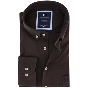 Giordano overhemd donkerbruin jersey button-down collar