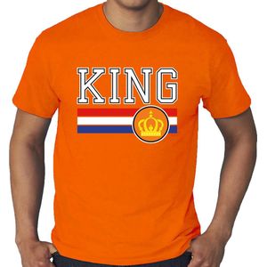 Grote maten Koningsdag t-shirt King met Nederlandse vlag - oranje - heren - koningsdag outfit / shirts XXXXL