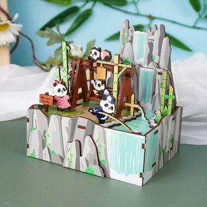 Tonecheer muziekdoosje: Pandas' Home | 3D-puzzel hout DIY modelbouwpakket | TQ057