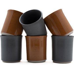 Kade 171 - Koffiekopjes - set van 6 kopjes - 150ML - bruin - grijs - keramiek - hip en trendy