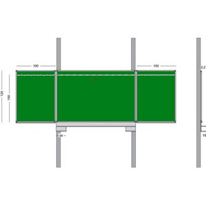 5 vlaksbord groen krijt schoolbord op kolommen 100x200 cm