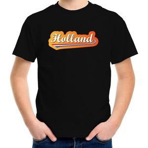 Zwart fan t-shirt voor kinderen - Holland met Nederlandse wimpel - Nederland supporter - EK/ WK shirt / outfit 110/116