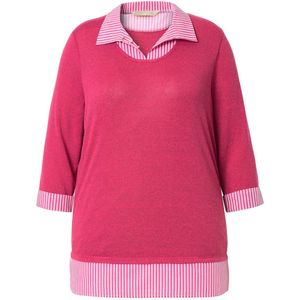 MIAMODA - Dames - Pullover 2-in-1 laagjeslook 3/4-mouwen - Hibiscusrood - Maat 42+