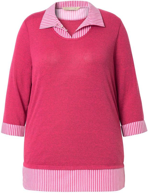 MIAMODA - Dames - Pullover 2-in-1 laagjeslook 3/4-mouwen - Hibiscusrood - Maat 42+