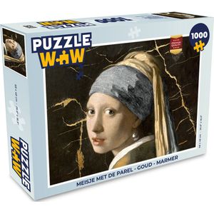 Puzzel Meisje met de parel - Goud - Marmer print - Legpuzzel - Puzzel 1000 stukjes volwassenen