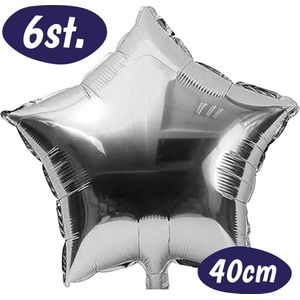 Folie Ballonnen Sterren – Verjaardag Decoratie – Feest Pakket – Happy Birthday Versiering – Feestversiering – Zilveren Ster Ballon – 50 Jaar – Kinderfeestje – Sterretjes – Inclusief Opblaasrietje – 6 Stuks – Zilver