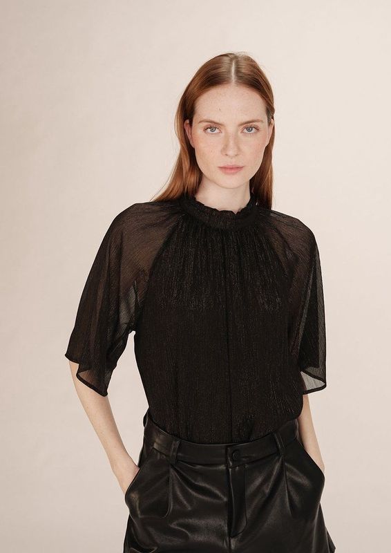 Grace & Mila - TOPAZE - Top - Zwart - Korte Mouw - Glitter