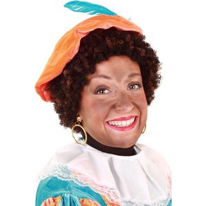 Pieten Pruik Donkerbruin Krullen - met Gratis 2x Haarnetje - Pietenpruik Piet Krulletjes - Sint Sinterklaas Donkerbruine Haren Afro Haar Festival