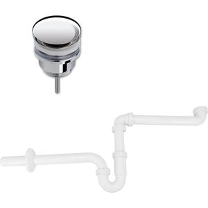 Ruimtebesparend sifon voor wastafel inclusief luxe click waste afvoerplug Clic-Clac 1¼"" chroom