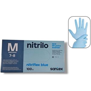 Santex - 100x Wegwerp Handschoenen - Nitrile - Blauw - Powder Free - Latex free - Maat M