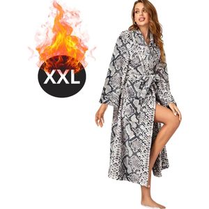 Bovista Badjas Dames - Fleece - Katoen - Badstof - Sauna - Hamam - Wafel - Bathrobe - Duster - Ochtendjas - Spa - Kimono - Zwart Wit XXL