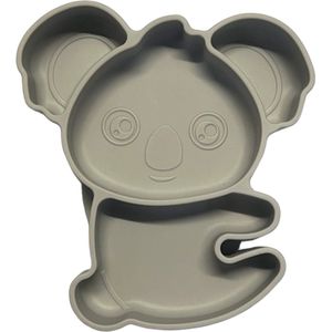 Koala siliconen baby bordje met vakjes en zuignap - Grijs - Kinderservies - Babybordje - Kinderbordje - Baby servies - Babybestek - Oven, vriezer en vaatwasserbestendig - BPA en PVC vrij bord