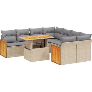 vidaXL Loungeset 9-delig - Beige - Inclusief kussens Loungeset - Tuinmeubels - Lounge Set - PE-rattan - Modulair Design