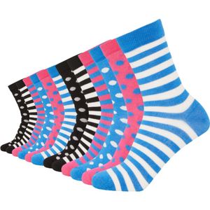 Pierre Calvini - Bamboe Sokken Dames - 12 Paar - Lange Sokken - Stippen/Strepen Donker - Maat 36-40 - Kousen Dames - Anti Zweet