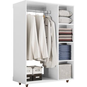 Kledingkast verrijdbaar hanggedeelte en legplanken - kledingrek opbergen kleding schoenen en textiel