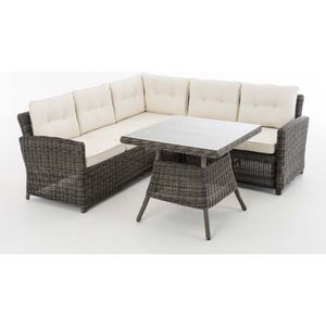 Tuinset Pisao - Wit - 5 persoons - Glazen tafel - Rotan wicker - Tuinmeubelen - Eettafel tuintafel - Loungeset - Buitentafel - Salontafel