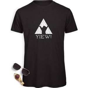 Heren t Shirt met grappige opdruk- Yiew! - Mannen tShirt met print - Maten: S M L XL XXL XXXL- Shirt kleur: zwart.