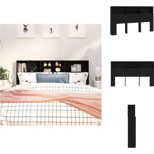 vidaXL Hoofdbordkast - Wandhoofdbordkast - zwart - 180 x 19 x 103.5 cm - bewerkt hout - Bedonderdeel
