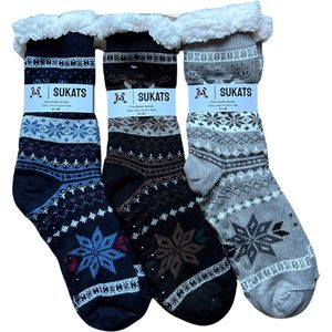 BLACK FRIDAY - Sukats® Huissokken - Homesocks - 3 Paar - Maat 41-46 - Heren Huissokken - Antislip Sokken - Fluffy Sokken - Slofsokken - Variant 9 - Meerdere Maten en Varianten - Verwarmde Sokken