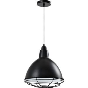 QUVIO Hanglamp industrieel - Lampen - Plafondlamp - Landelijk - Verlichting - Verlichting plafondlampen - Keukenverlichting - Lamp - E27 Fitting - Met 1 lichtpunt - Voor binnen - Metaal - Aluminium - D 32 cm - Zwart