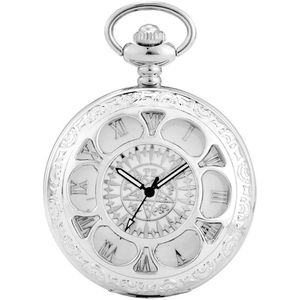 Zakhorloge Quartz Zilver – Pocket watch Met ketting - Quartz zakhorloge met Romeinse cijfers