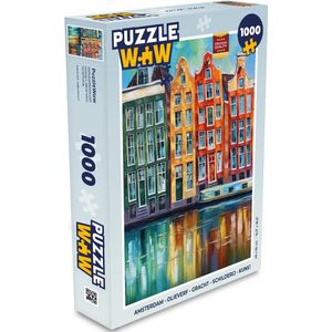 Puzzel Amsterdam - Olieverf - Gracht - Schilderij - Kunst - Legpuzzel - Puzzel 1000 stukjes volwassenen