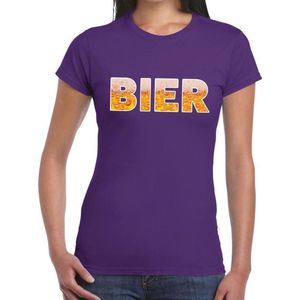 Toppers Bier tekst t-shirt paars dames -  feest shirt Bier voor dames S