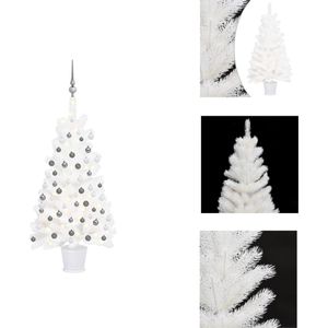 vidaXL Kunstkerstboom - Levensecht - PE takken - 90 cm - LED-verlichting - Wit - Decoratieve kerstboom
