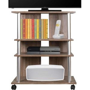 MDF-houten tv-kast met 3 planken voor consoles, dvd-videogames en 4 wielen, tv-karren, modern design, afmetingen 60 x 45 x 80,5 cm, armhouder (bruin)
