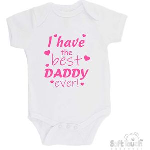 100% katoenen Romper ""I have the best daddy ever!"" Vader Vaderdag Meisjes Katoen Wit/roze Maat 56/62