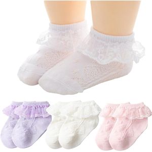 Ruffle Sokken voor Meisjes - Ruffle Lace Sokken voor Prinses - Lacy Ruffle Sokken voor Pasgeborenen en Peuters - 3 Pairs
