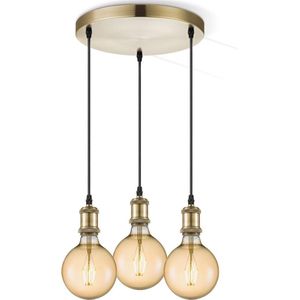 Home Sweet Home - Vintage Hanglamp Vintage - 3 lichts hanglamp gemaakt van Metaal - Messing - 30/30/109cm - Pendellamp geschikt voor woonkamer, slaapkamer en keuken- geschikt voor E27 LED lichtbron