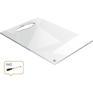 Nobo A4 Draagbaar Acryl Mini Whiteboard voor op Bureau - Geïntegreerd Handvat, Droog Uitwisbaar - 210 x 297 Millimeter - Inclusief Marker - Transparant
