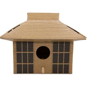Kikkerland DIY Bird House Japanse Tea House - Maak je eigen vogelhuisje - Karton met wax coating - Japans theehuis design