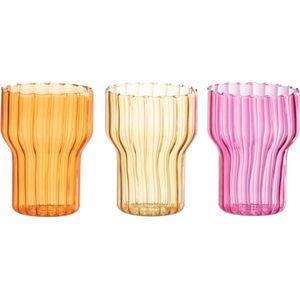 J-Line kaarshouder Beker - glas - oranje/roze/oker - 3 stuks